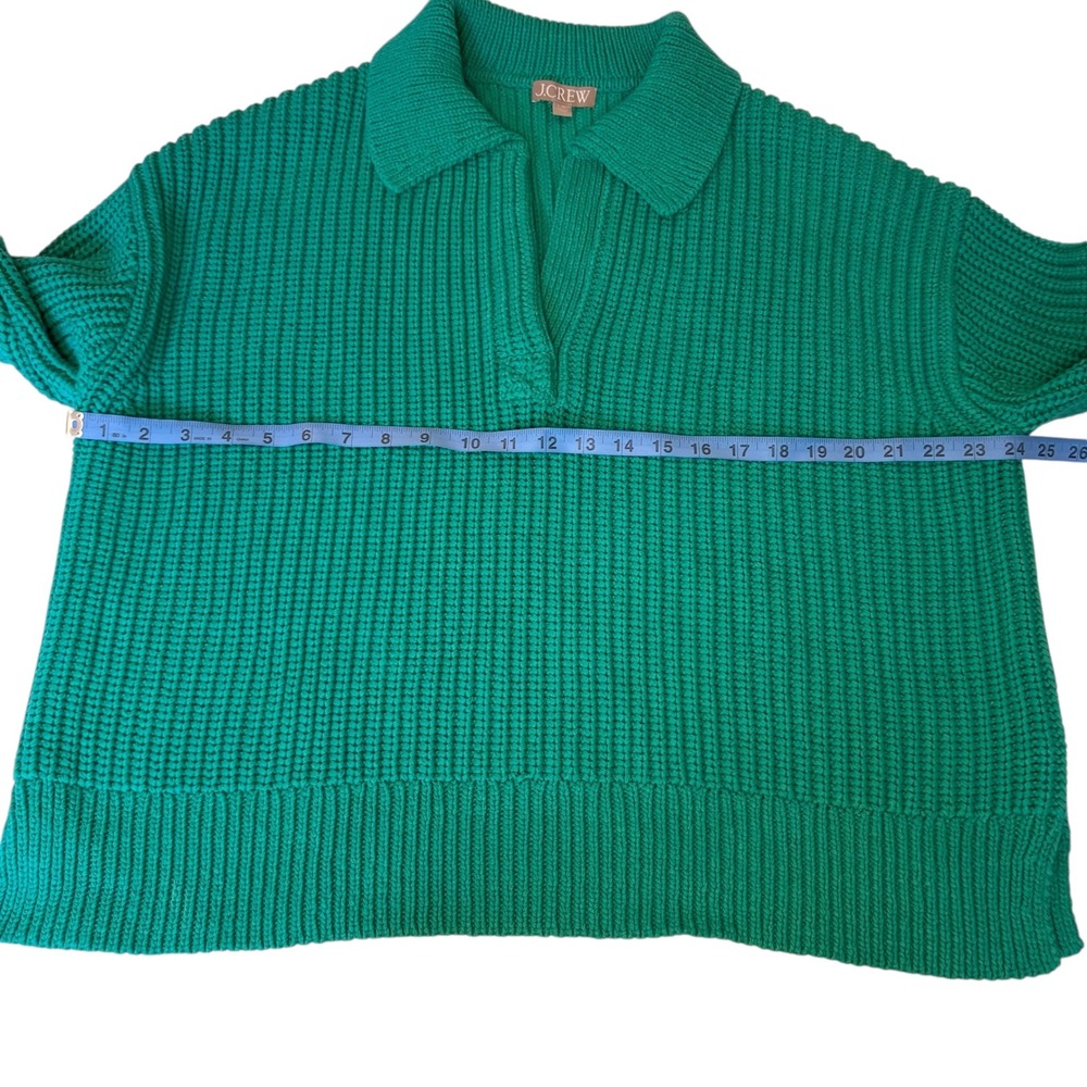 J.Crew Ribbed‎ Cotton Johnny-Collar Sweater Pullover Green Cotton Women L XL - Picture 7 of 10